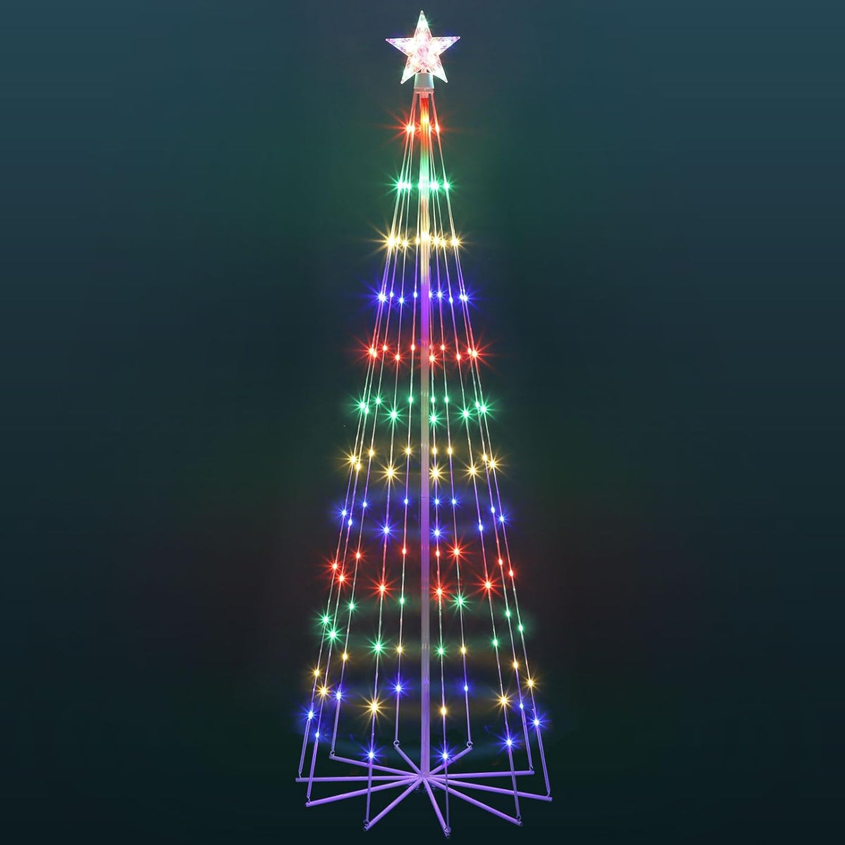 Skcoipsra 6' LED Animated Outdoor Christmas Tree, Multicolor Lightshow Lighted Cone Wire Tree with Topper