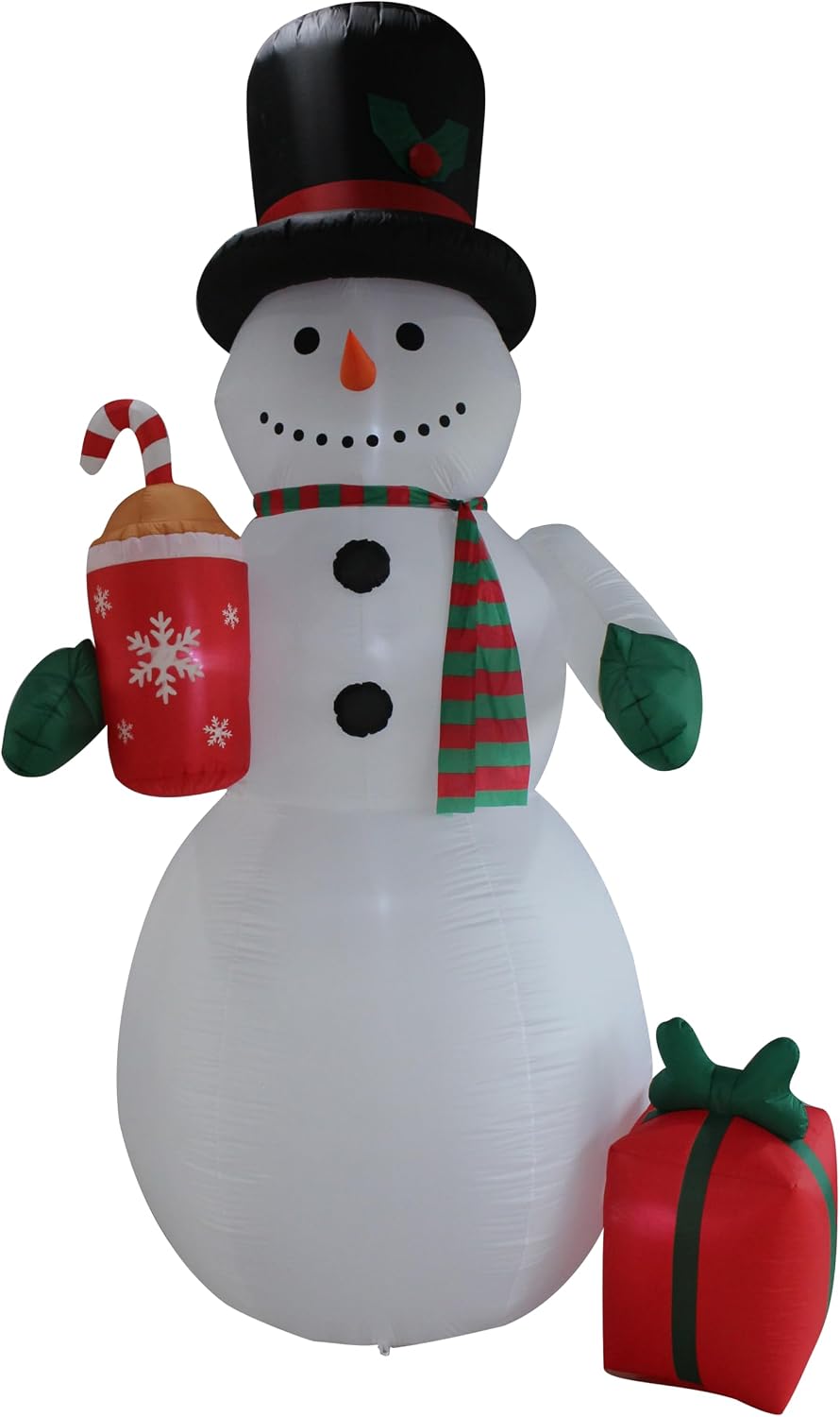 12 FT Giant Lighted Christmas Inflatable Snowman Scarf Hot Cocoa Gift Box / Outdoor Indoor Holiday Decoration