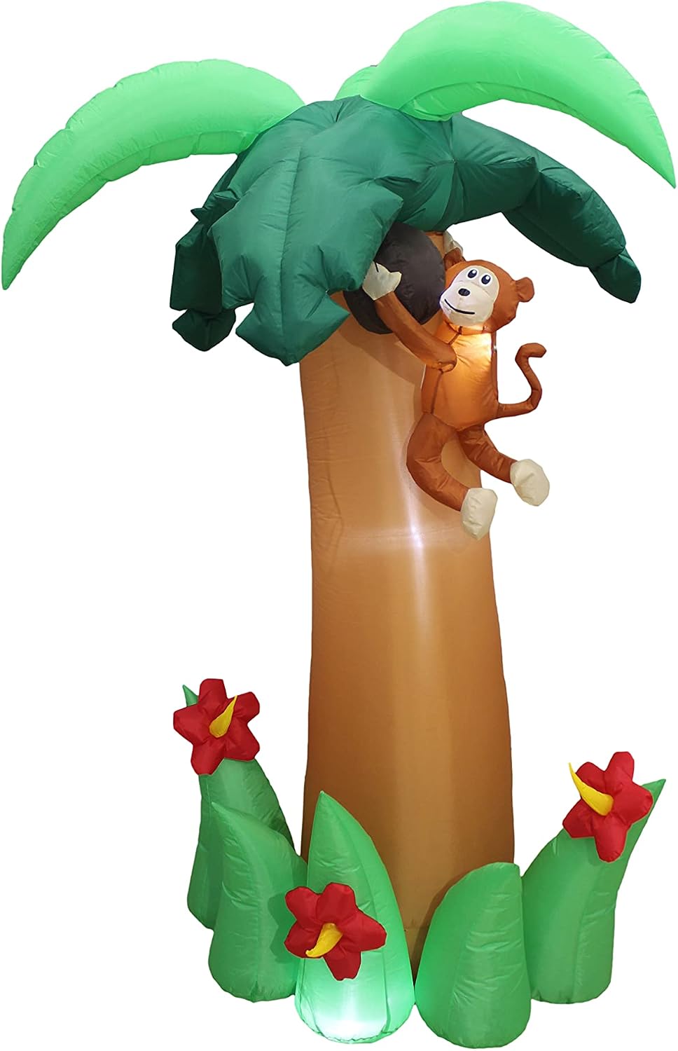 6 Foot Tall Jumbo Summer Party Inflatable Palm Tree Monkey Coconut Flower / Pre-Lit LED Lights Outdoor Indoor