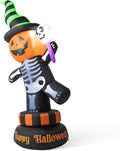 Glitzhome 6ft Halloween Inflatable with Rotating Base, Light-Up Skeleton Jack Decor for Outdoor Indoor Yard,