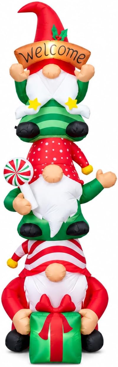 9FT Tall Christmas Inflatable Gnome Outdoor Decorations, Blow up Yard Decoration Outdoor, Gnome Stack