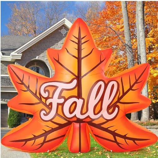 GOOSH 8.6 FT Thanksgiving Inflatables Decorations Outdoor Blow Up Fall Maple Leaf Yard with Built-in LEDs for