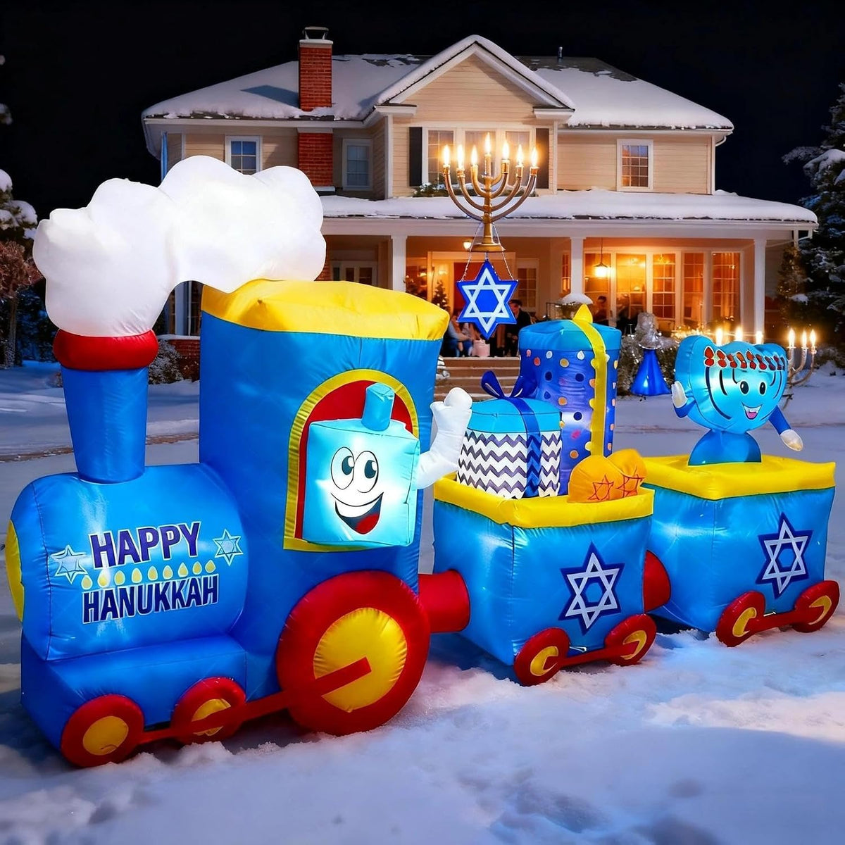 inslife 10FT Length Hanukkah Inflatable Train Menorah Outdoor Decoration, Blow Up Hanukkah Decorations