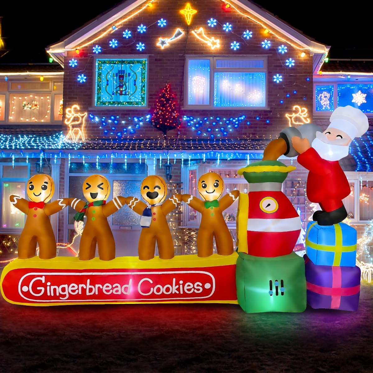 BLOWOUT FUN 7ft Inflatable Christmas Gingerbread Cookies Machine Decoration / Bulid in Lights Blow Up