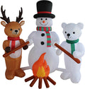 6 FT Lighted Christmas Inflatable Snowman Reindeer Polar Bear Trio / By Campfire Scene, Built-in LED Lights,