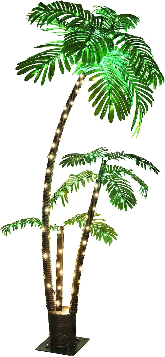 Lighted Palm Tree Bar Outdoor Christmas Light Up Decor for Outside Patio / LED Fake Artificial Faux Trees
