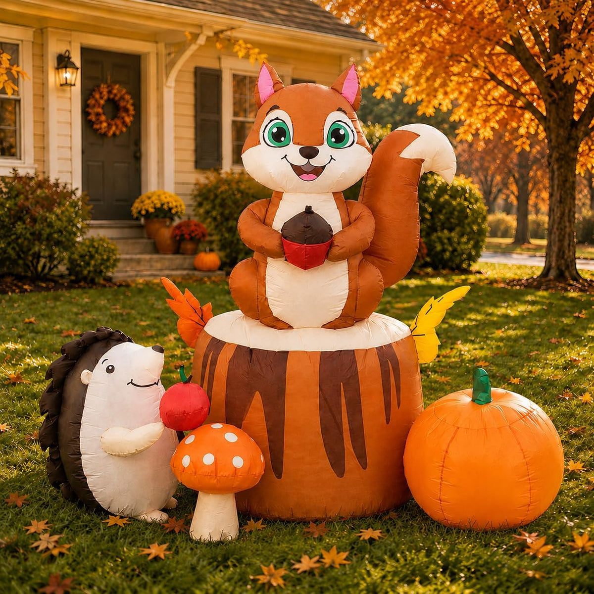5.7FT Fall Inflatables Outdoor Décor, Thanksgiving Squirrel Yard Decoration