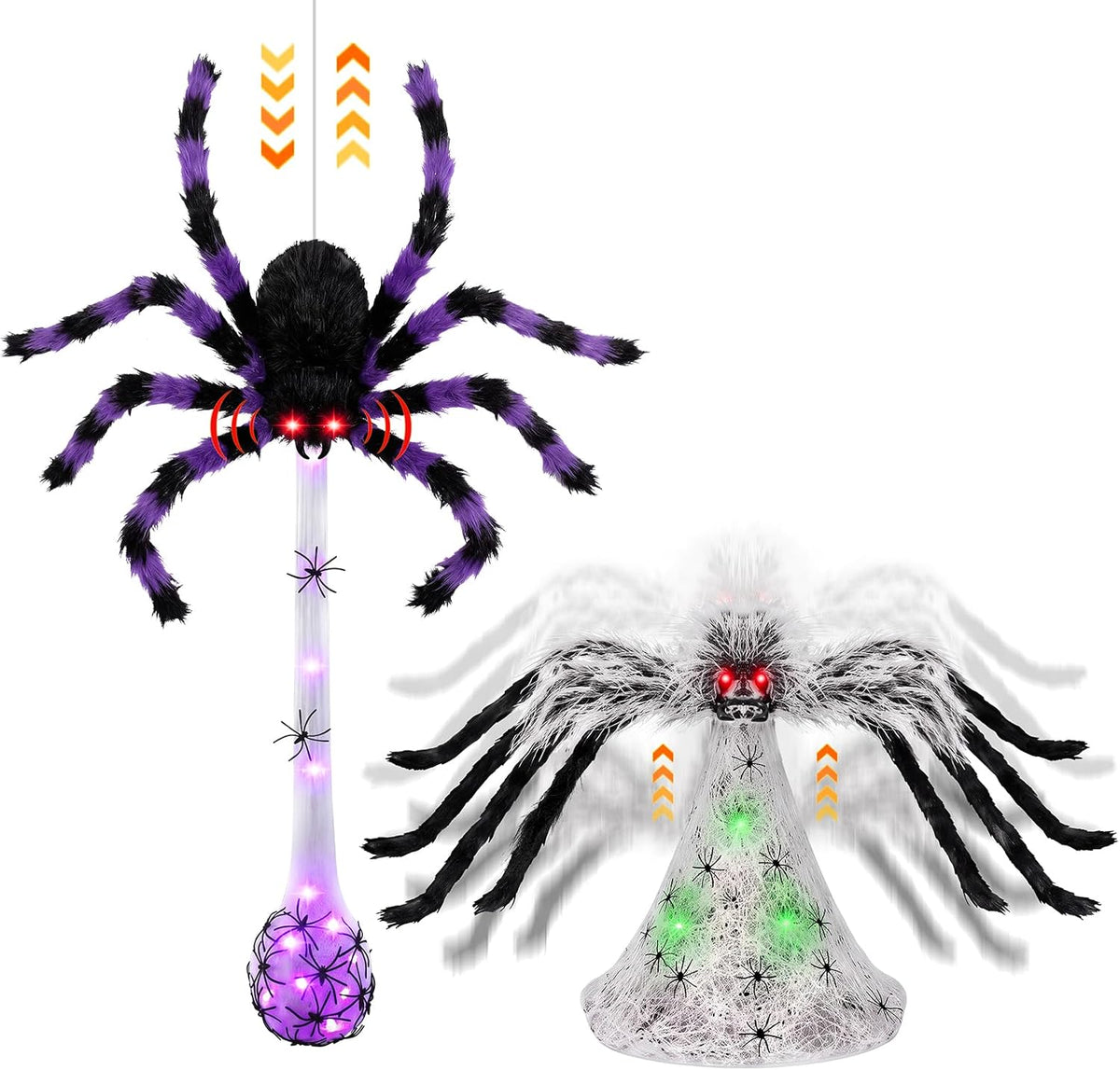Soulchen 2 Pack Halloween Animatronic Jumping Dropping Spiders with LED Egg / Sound & Moves Activated