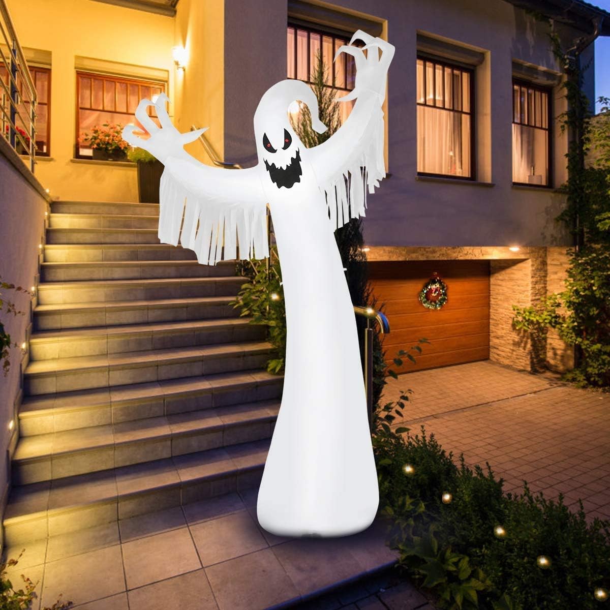 Tangkula 12 FT Halloween Inflatable Ghost, Halloween Ghost Decoration w/Blower and LED Lights, Tear-Proof Air