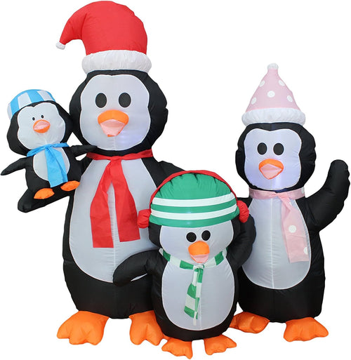 5 FT Lighted Christmas Inflatable Penguin Family / Outdoor Indoor Yard, Built-in LED Lights, Self-Inflating