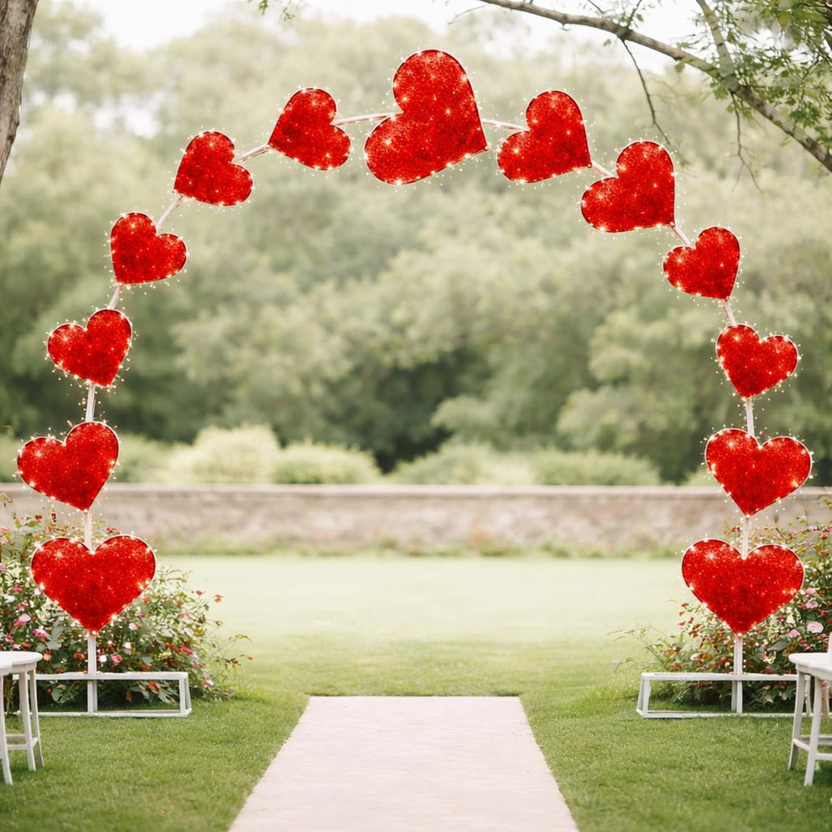 VIHOSE 10ft Wedding Heart Light Arch Large LED Outdoor Arches Decor / Flasher Modes Love Pathway Markers