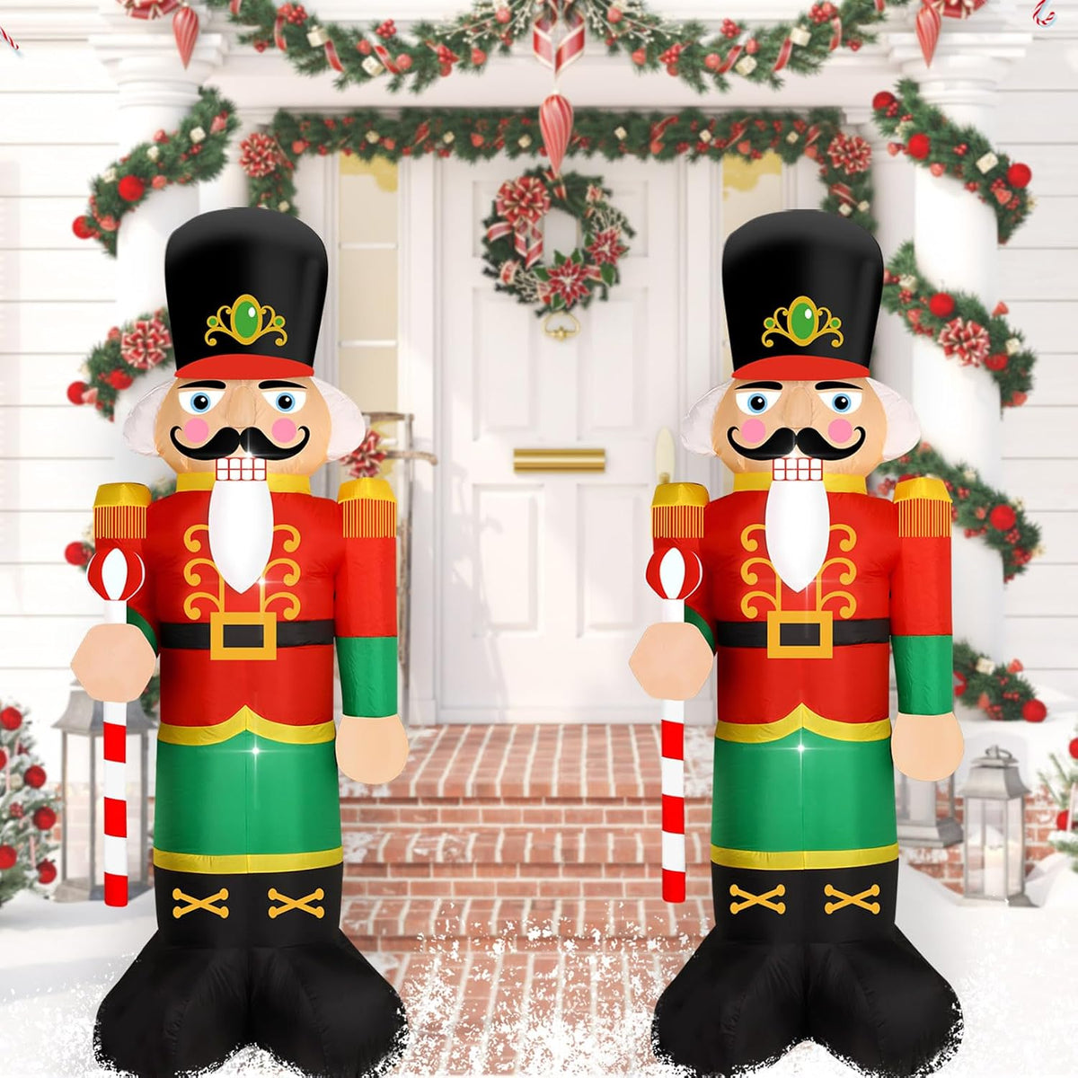 Set of 2 Christmas Inflatable Nutcracker Soldier Lighted Blow Up Christmas Garden Yard Lawn Holiday