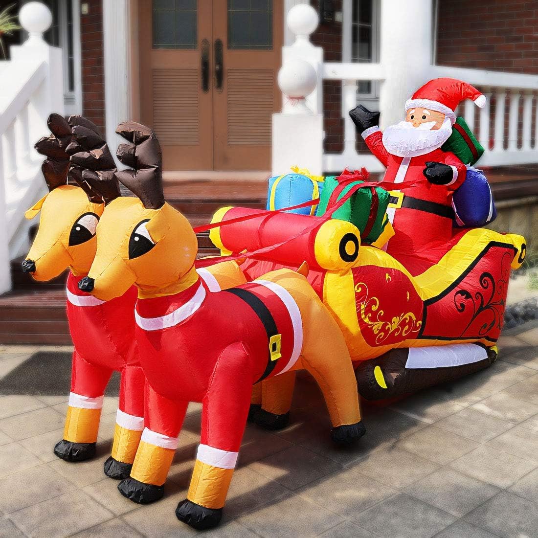 VIVOHOME 7FT Long Christmas Inflatable Outdoor Decoration, Santa on Red Sleigh, Navidad Blow Up Yard Decor