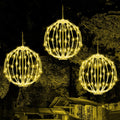 Set of 3 Christmas Light Balls, 12 in Warm White Hanging Holiday Decor / Fold-Flat Metal Frames, Indoor Out