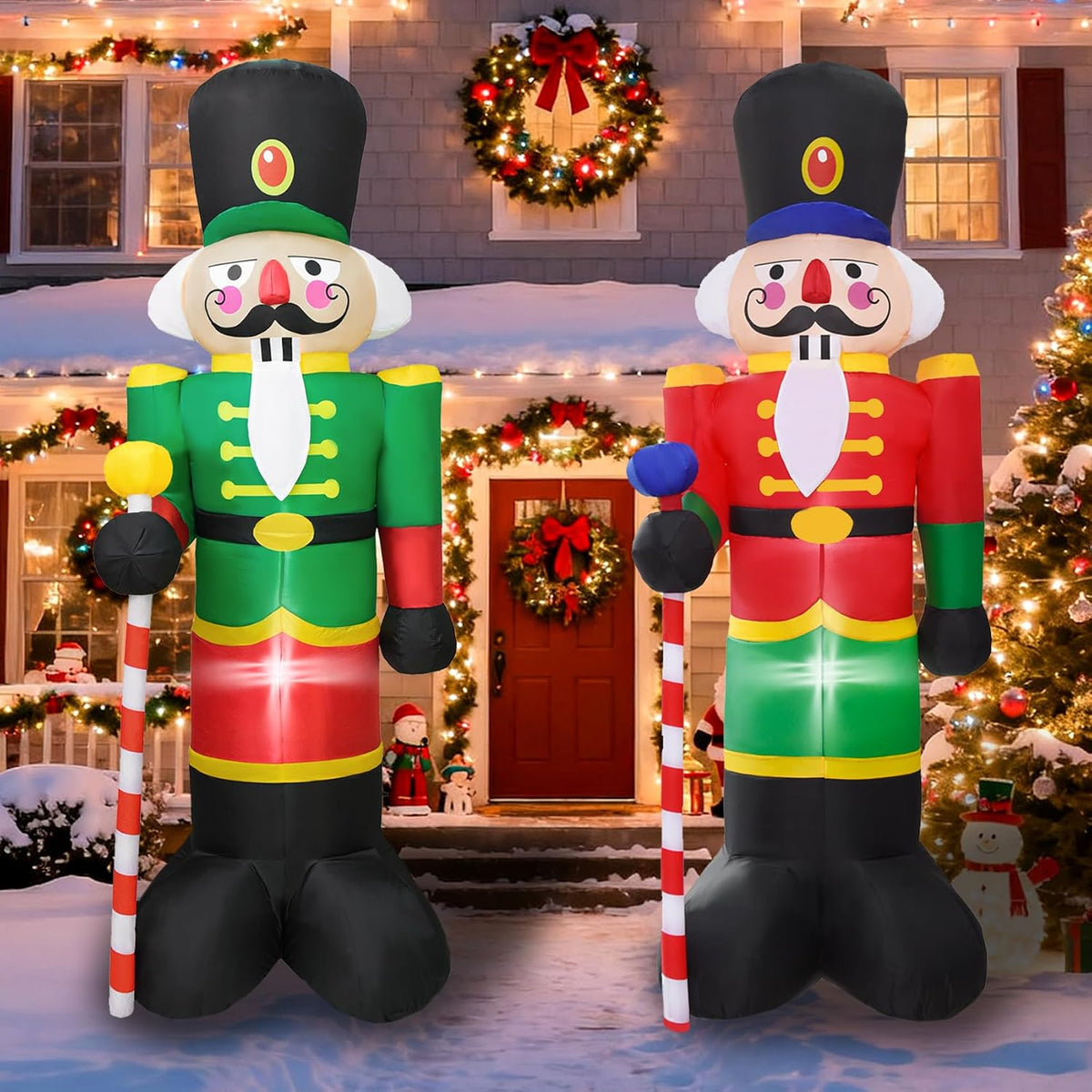 YOUBEMAGIC 8.3FT 2pcs Christmas Inflatable Nutcracker, Jumbo Nutcracker Soldier Blow up with Build-in LED
