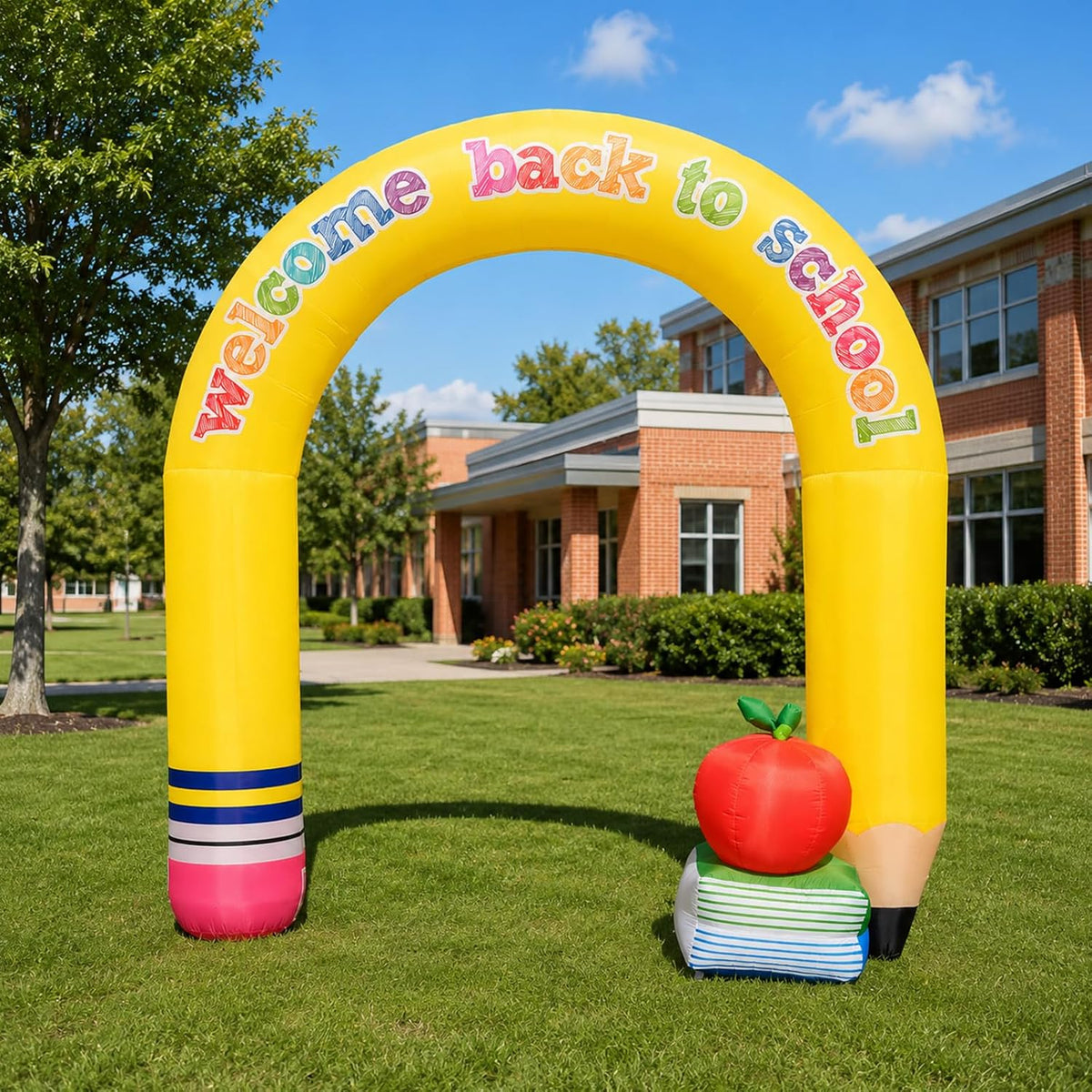 9Ft Welcome Back to School Inflatables Outdoor Decorations with Built-in LED Lights, Giant Pencil Blow Up