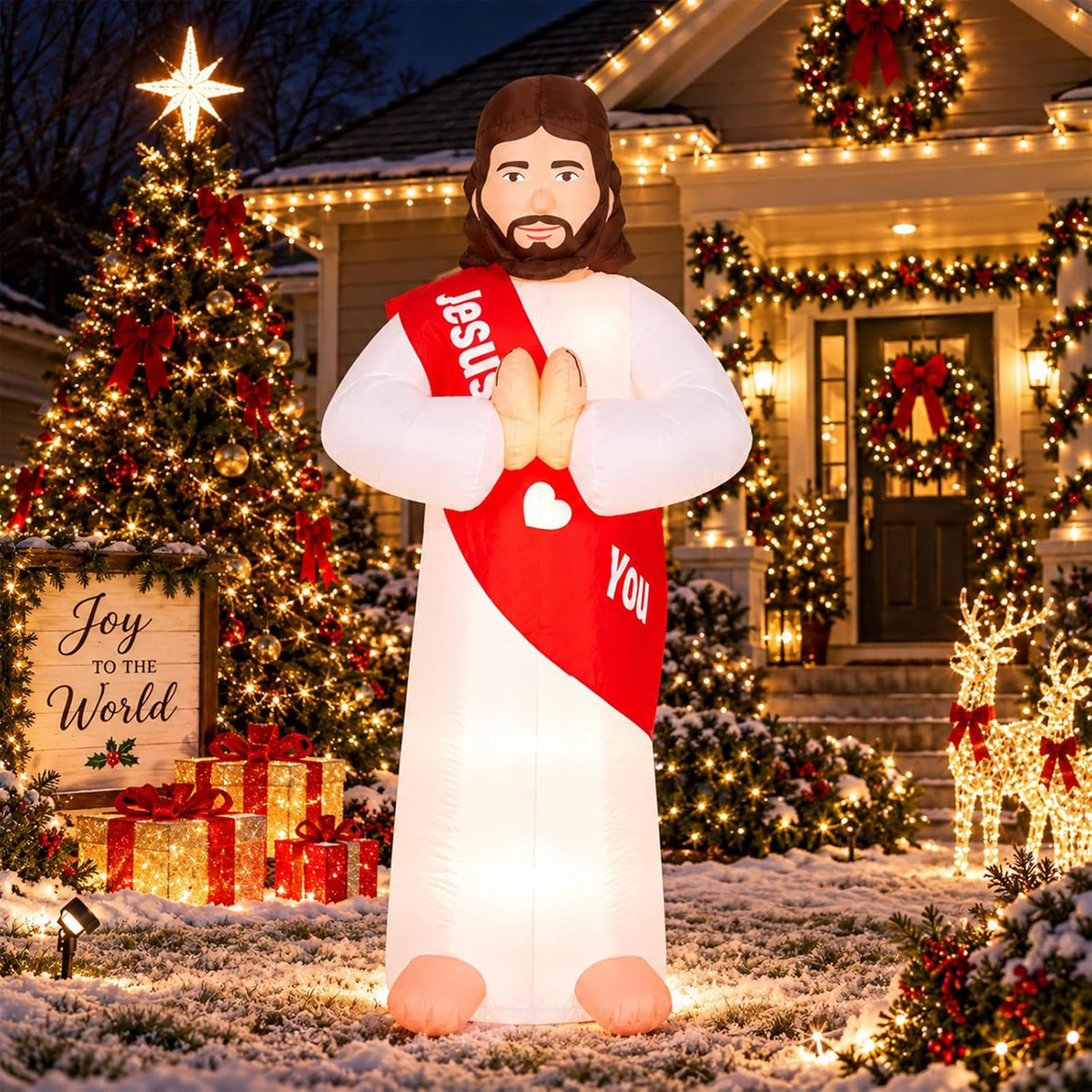 ZeahVeyora 7FT Jesus Inflatable Outdoor Decor, Calassic / with Built in LED Lighted and Air Blower, Blow Up