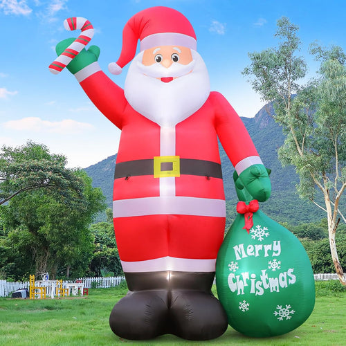 12FT Giant Christmas Inflatable Santa Claus with Candy Cane and Gift Bag Yard Decors, Easy Installation and