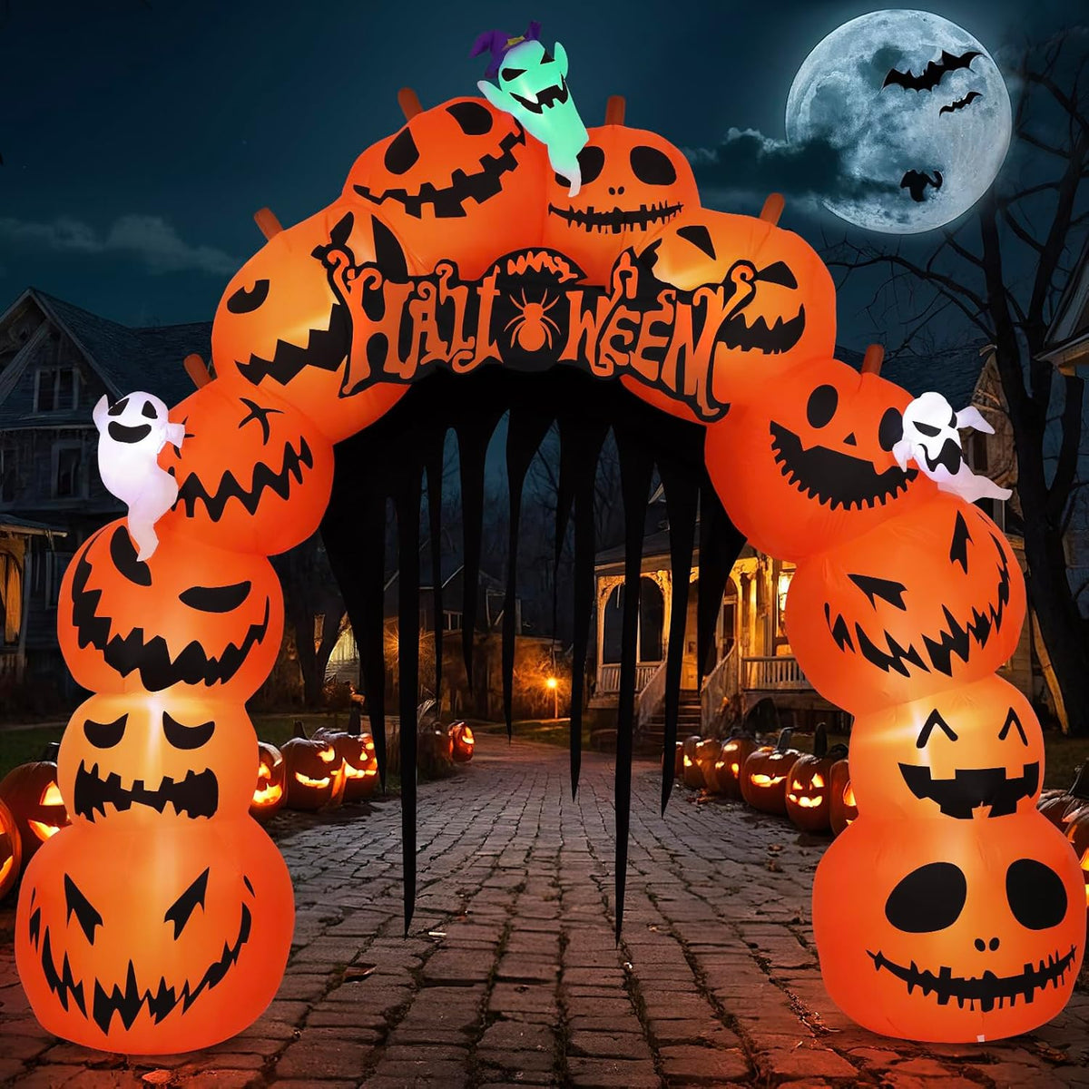 MGparty 10FT Halloween Inflatables Pumpkin Archway / Built-in LED Lights, Blow Up Halloween Yard Decoration