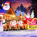 DomKom 12FT Christmas Inflatables Black Santa Sleigh, Black Santa Claus on Sleigh with Five Reindeers Blow up