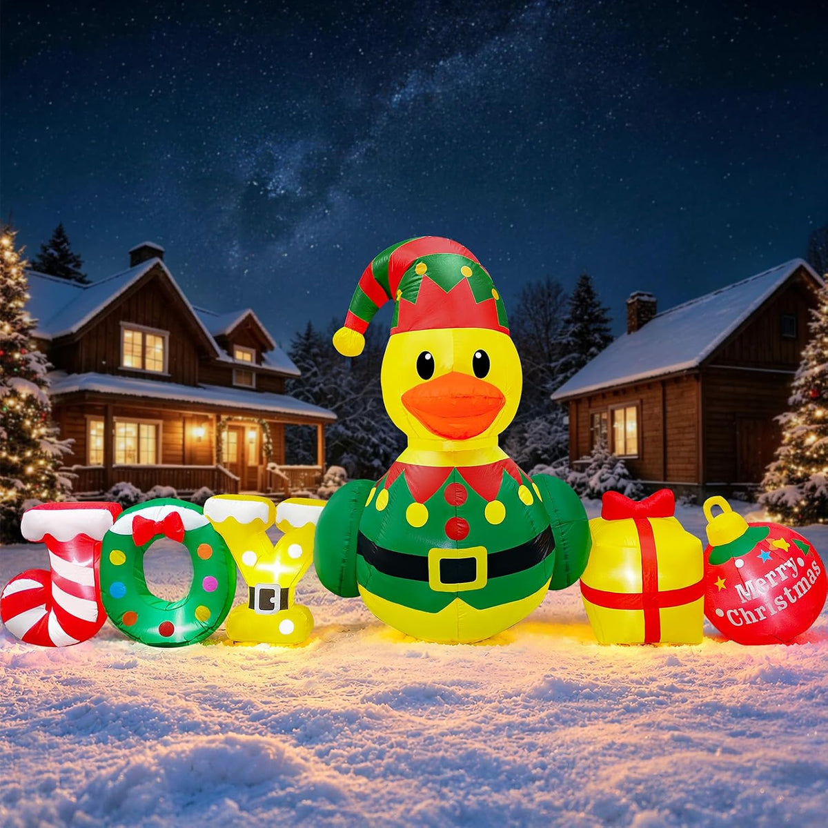 9FT Long Christmas Inflatable Decorations for Outdoor Holiday Garden Lawn / Christmas Elf Duck Inflatable
